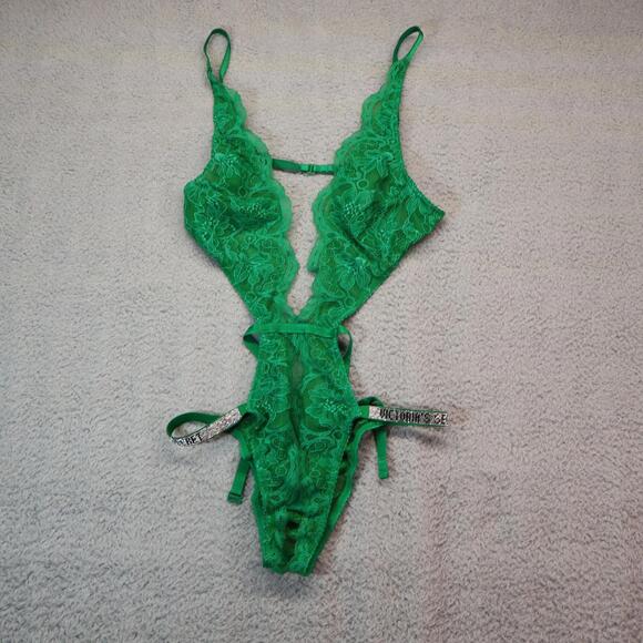 Victoria's Secret Other - Victorias Secret XS Shine Strap Lace Crotchless Teddy  Green